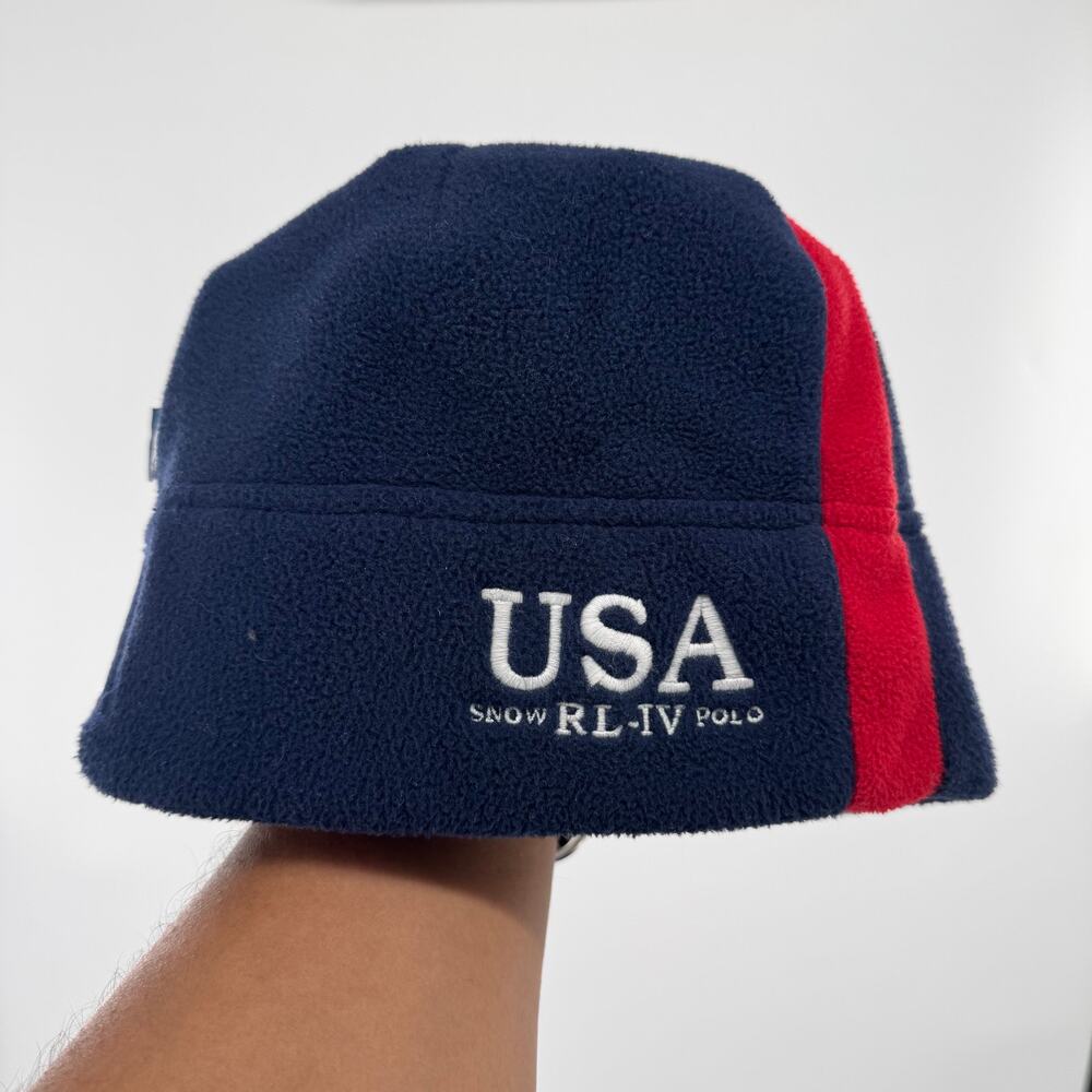 Polo Ralph Lauren USA Snow Polo Challenge Cup Fleece Beanie L/XL Navy Red